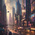 illustrate a futuristic sci fi city concept with cinematic
