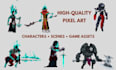 create custom pixel art game sprite sheet pixel animation 2d character game art