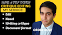 expert novel editing, critique and document formatting