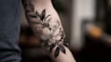 do black and white geometric custom tattoo, monoline logo