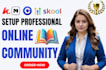 setup skool community, skool online community, skool community manager kajabi