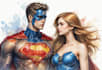 make watercolor super hero couple portrait