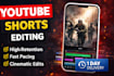 edit youtube shorts with cinematic visuals, sound design and hooks