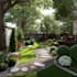 landscape design with front yard, backyard design, pool