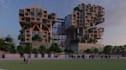 function mixed use building complex,garden elevation plan,modular facade design