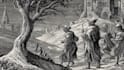 do a medieval woodcut gothic etching illustration