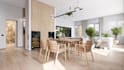 design an elevated living and dining space with modern architectural character