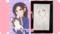 draw a cute chibi illustration of you and your cat