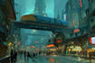 do cyberpunk sci fi futuristic city illustration
