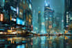 do cyberpunk sci fi futuristic city illustration