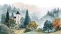 sketch landscape, house or building