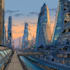 create a cyberpunk futuristic city illustration