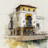 sketch architecture building with watercolor rendering