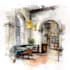 do watercolor style architectural or interior illustration