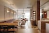 3d modern interior design, render minimalist restaurants in cozy style, cgi cafe