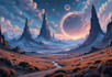 detailed sci fi fantasy landscape, background illustration