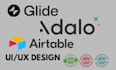 build no code app using adalo, bubble io developer, glide, airtable expert