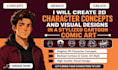 create 2d character concepts and visual designs in a stylized cartoon comic art
