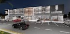 render 3d multiuse complex,shopping plaza,retail exterior layout,cgi parking lot