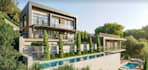 design classic villa, hill house design, front elevation rendering, pool facade