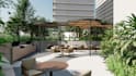 design modern residential tower, building landscape, render lounge interior