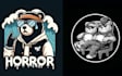 create panda ride car hand drawing mascot logo