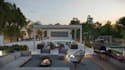 visualize residential garden, landscape layout, kids playground design, veranda