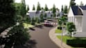 render architectural house 3d exterior, tiny homes design, community landscaping