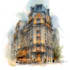 sketch architecture building with watercolor rendering