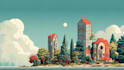 draw a building, landscape into vector art illustration