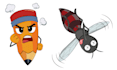 draw 2d cartoon character with 4 poses