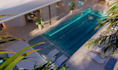 design a luxury modern pool and 3d backyard landscape