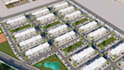 redesign 3d warehouse masterplan, industry park layout, aerial landscape render