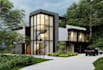 visualize luxury 3d facade, garden house design, render hillside villa retreat