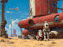 paint science fiction scenes with spaceships and robots