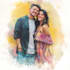 draw a watercolor couple portrait