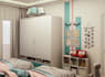 render 3d playroom interior, twin bedroom design,toy storage, functional layout