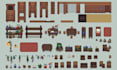 create pixel art tileset, top down tile map, background, indie game props, asset