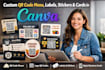 design custom qr code menu, labels, stickers and cards in canva
