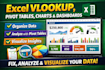 do excel vlookup, pivot tables, charts, graphs and interactive dashboards