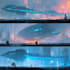 create cinematic sci fi city illustrations
