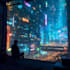 create futuristic cyberpunk cityscape with neon lights
