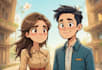 illustrate cartoon couple in disney style