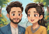 make a cute cartoon couple illustration art
