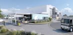 construct 3d logistic warehouse,industrial exterior retail,parking space render