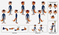 create a 2d character design with turnaround and expressions
