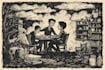 make dark art, concepts, linocut or woodcut illustrations