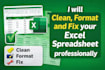 clean, format, organize and fix messy excel or CSV data