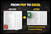 convert restaurant menu PDF to excel manually and accurately