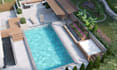 do backyard landscape design, patio, pool, garden 3d rendering, landscape design